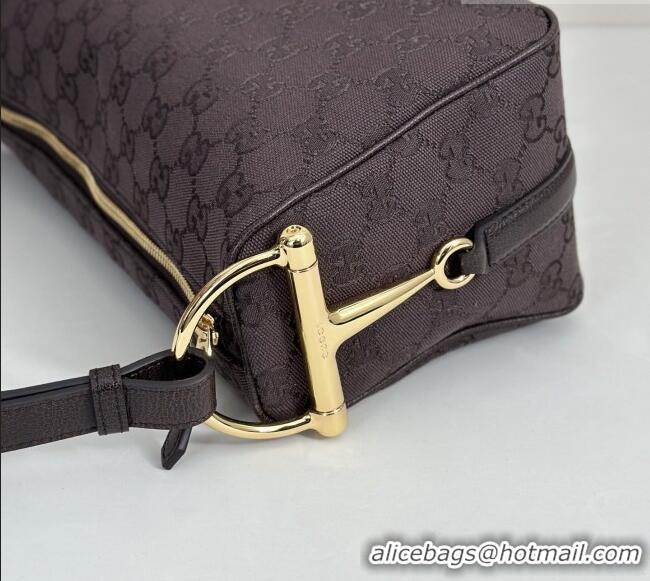 Most Popular Gucci Half Horsebit medium shoulder bag in GG Canvas 86078 Dark Brown 2026