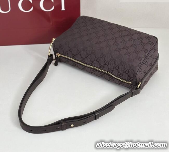 Most Popular Gucci Half Horsebit medium shoulder bag in GG Canvas 86078 Dark Brown 2026
