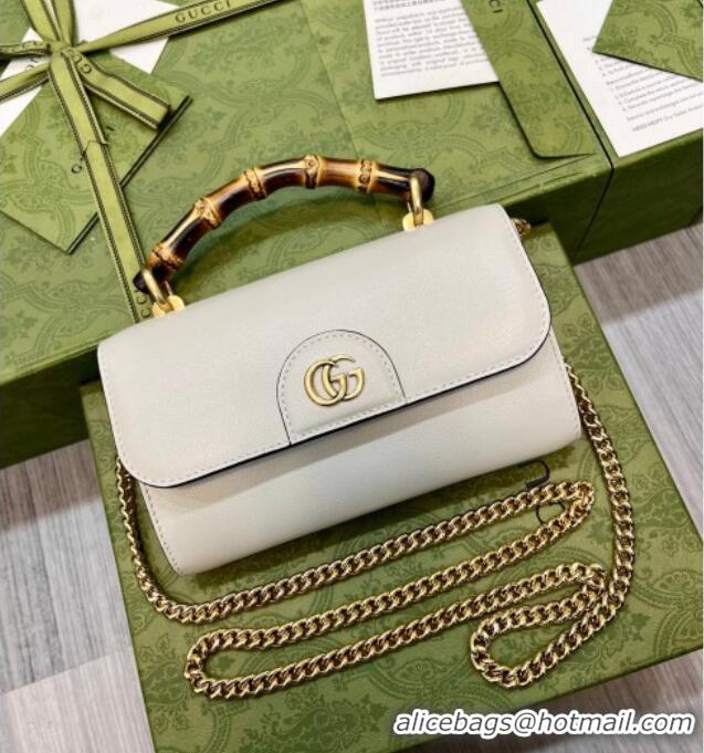 Super Quality Gucci Bamboo Mini Leather Bag 675795 White 2026