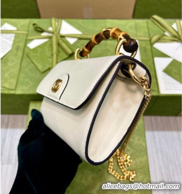 Super Quality Gucci Bamboo Mini Leather Bag 675795 White 2026