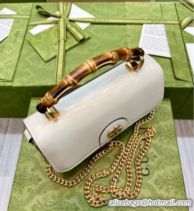 Super Quality Gucci Bamboo Mini Leather Bag 675795 White 2026