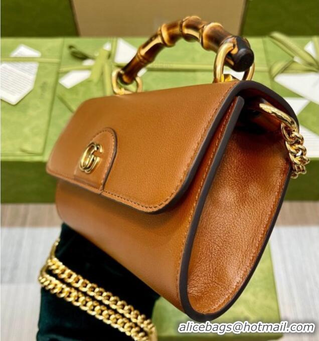 Top Grade Gucci Bamboo Mini Leather Bag 675795 Brown 2026