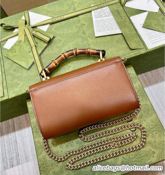 Top Grade Gucci Bamboo Mini Leather Bag 675795 Brown 2026