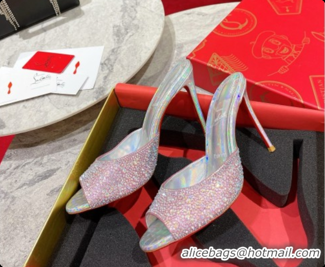 Stylish Christian Louboutin Miss Z Mule with Strass Botanica 10cm Heel Pink 6073180 2026