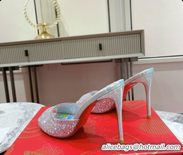 Stylish Christian Louboutin Miss Z Mule with Strass Botanica 10cm Heel Pink 6073180 2026