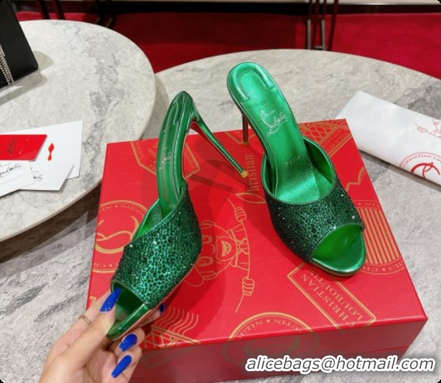 Best Product Christian Louboutin Miss Z Mule with Strass Botanica 10cm Heel Green 6073181 2026