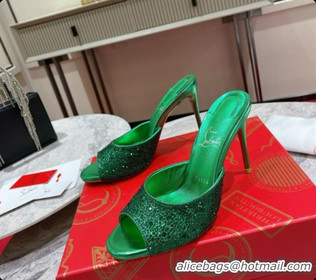 Best Product Christian Louboutin Miss Z Mule with Strass Botanica 10cm Heel Green 6073181 2026