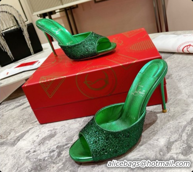 Best Product Christian Louboutin Miss Z Mule with Strass Botanica 10cm Heel Green 6073181 2026