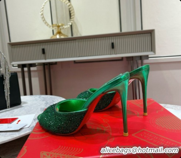 Best Product Christian Louboutin Miss Z Mule with Strass Botanica 10cm Heel Green 6073181 2026