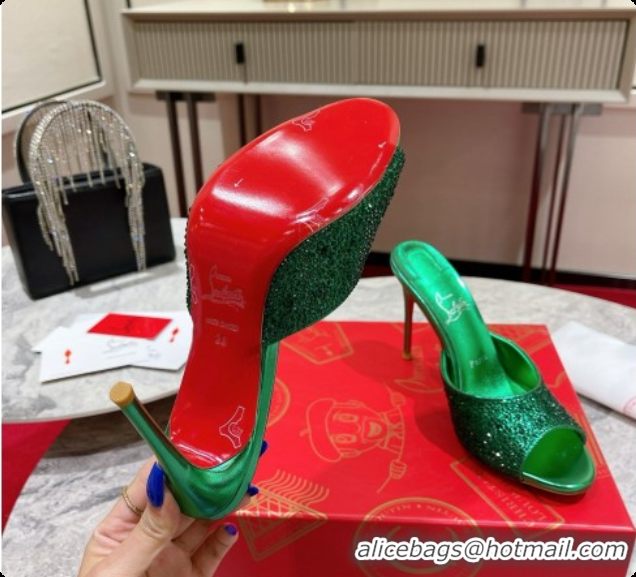 Best Product Christian Louboutin Miss Z Mule with Strass Botanica 10cm Heel Green 6073181 2026
