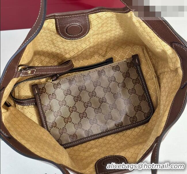 Shop Promotional Gucci Giglio Small Tote Bag in Varnished GG Fabric 860845 Brown 2025