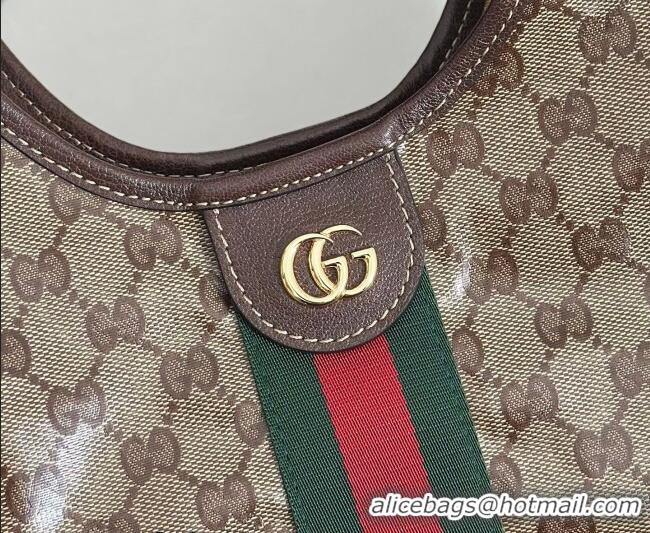 Shop Promotional Gucci Giglio Small Tote Bag in Varnished GG Fabric 860845 Brown 2025