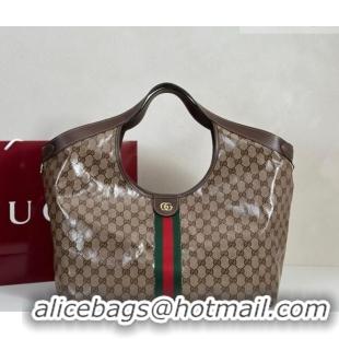 Grade Quality Gucci Giglio Large Tote Bag in Varnished GG Fabric 853971 Brown 2025