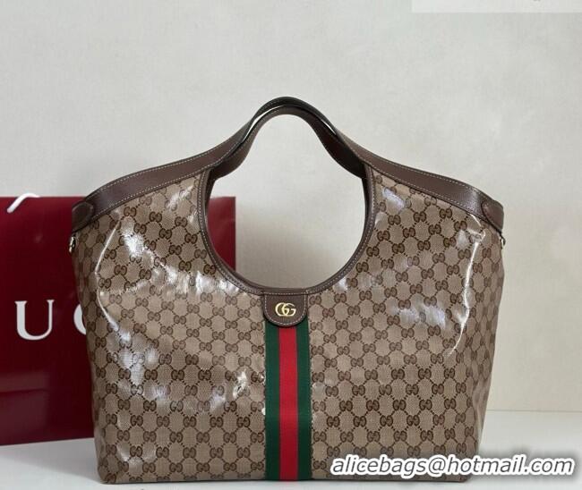 Grade Quality Gucci Giglio Large Tote Bag in Varnished GG Fabric 853971 Brown 2025