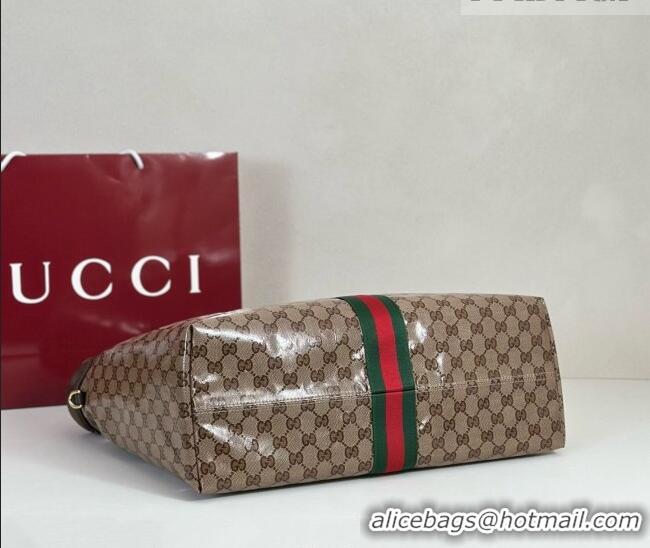 Grade Quality Gucci Giglio Large Tote Bag in Varnished GG Fabric 853971 Brown 2025
