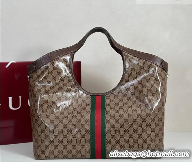 Grade Quality Gucci Giglio Large Tote Bag in Varnished GG Fabric 853971 Brown 2025