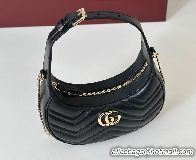 Super Quality Gucci GG Marmont Leather Half-Moon-Shaped Small Shoulder Bag 699514 Black/Light Gold 2026