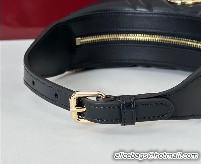 Super Quality Gucci GG Marmont Leather Half-Moon-Shaped Small Shoulder Bag 699514 Black/Light Gold 2026