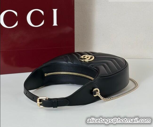 Super Quality Gucci GG Marmont Leather Half-Moon-Shaped Small Shoulder Bag 699514 Black/Light Gold 2026