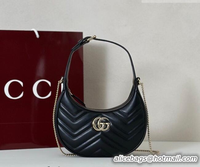 Super Quality Gucci GG Marmont Leather Half-Moon-Shaped Small Shoulder Bag 699514 Black/Light Gold 2026