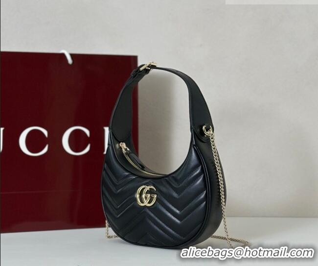 Super Quality Gucci GG Marmont Leather Half-Moon-Shaped Small Shoulder Bag 699514 Black/Light Gold 2026