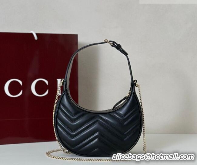 Super Quality Gucci GG Marmont Leather Half-Moon-Shaped Small Shoulder Bag 699514 Black/Light Gold 2026