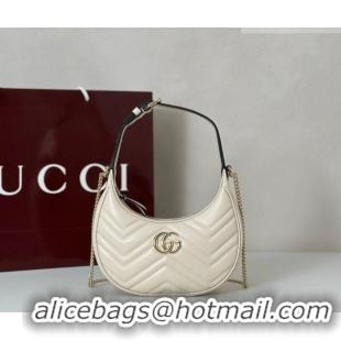 Best Quality Gucci GG Marmont Leather Half-Moon-Shaped Small Shoulder Bag 699514 White/Light Gold 2026
