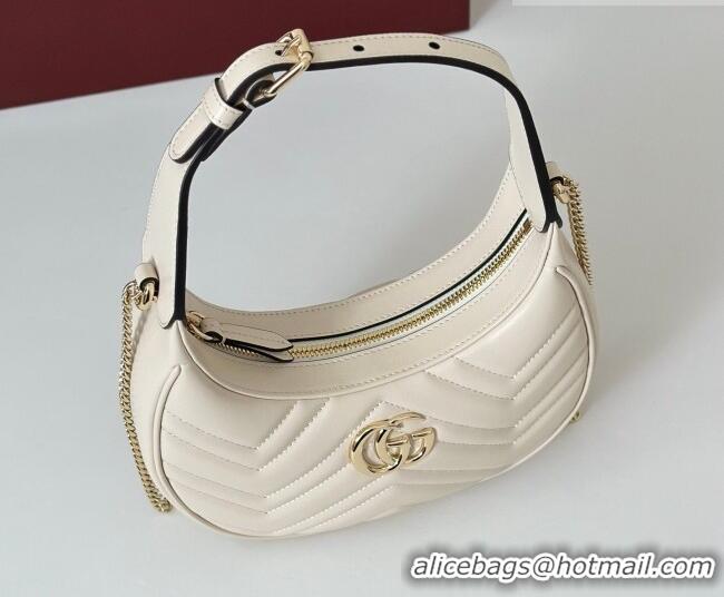 Best Quality Gucci GG Marmont Leather Half-Moon-Shaped Small Shoulder Bag 699514 White/Light Gold 2026