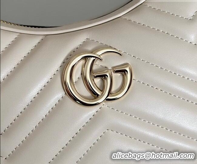 Best Quality Gucci GG Marmont Leather Half-Moon-Shaped Small Shoulder Bag 699514 White/Light Gold 2026