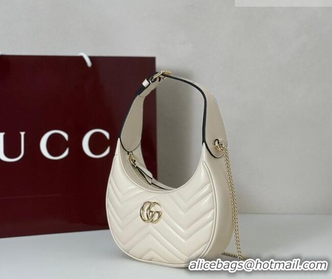 Best Quality Gucci GG Marmont Leather Half-Moon-Shaped Small Shoulder Bag 699514 White/Light Gold 2026