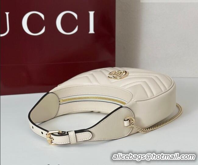 Best Quality Gucci GG Marmont Leather Half-Moon-Shaped Small Shoulder Bag 699514 White/Light Gold 2026