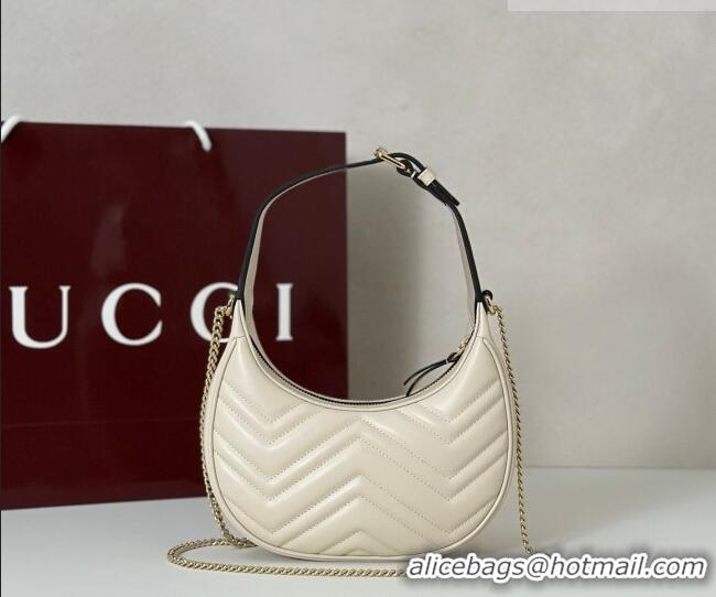 Best Quality Gucci GG Marmont Leather Half-Moon-Shaped Small Shoulder Bag 699514 White/Light Gold 2026