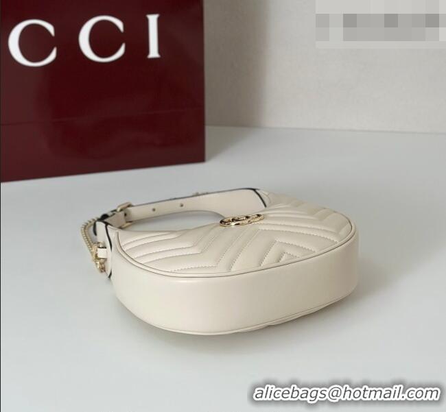 Best Quality Gucci GG Marmont Leather Half-Moon-Shaped Small Shoulder Bag 699514 White/Light Gold 2026