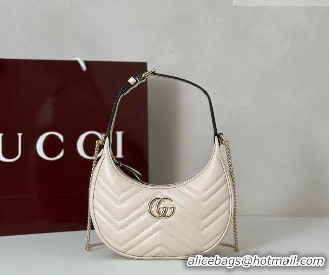 Best Quality Gucci GG Marmont Leather Half-Moon-Shaped Small Shoulder Bag 699514 White/Light Gold 2026