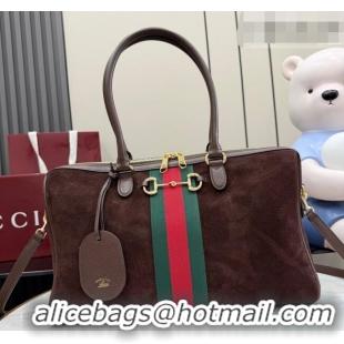 Luxury Discount Gucci Borsetto large boston bag in suede 866734 Dark Brown 2026