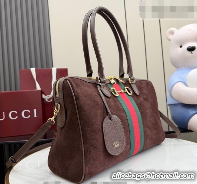 Luxury Discount Gucci Borsetto large boston bag in suede 866734 Dark Brown 2026