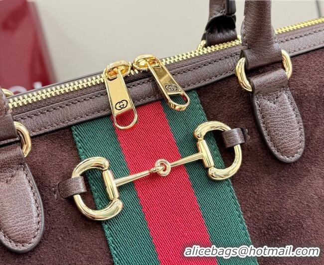 Luxury Discount Gucci Borsetto large boston bag in suede 866734 Dark Brown 2026
