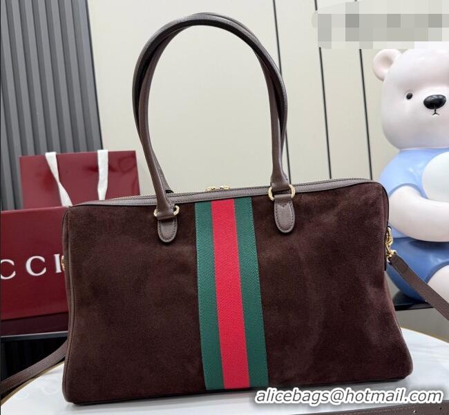Luxury Discount Gucci Borsetto large boston bag in suede 866734 Dark Brown 2026