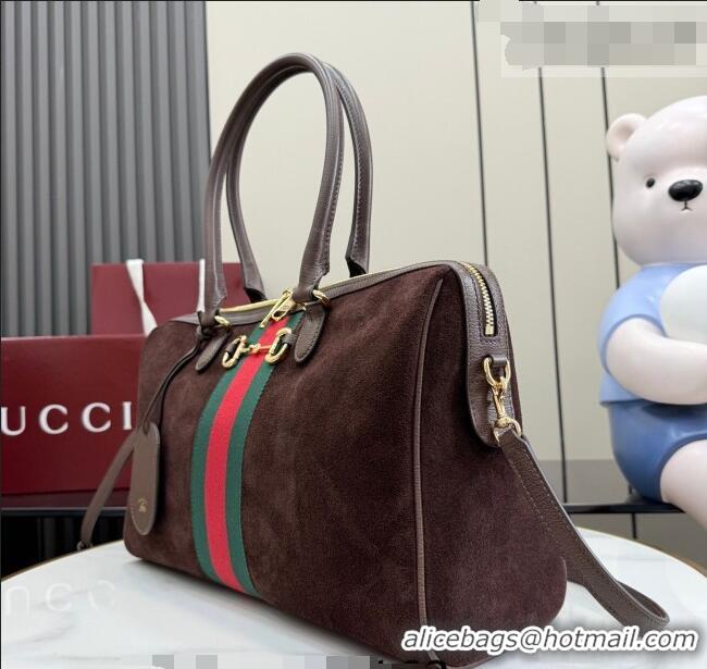Luxury Discount Gucci Borsetto large boston bag in suede 866734 Dark Brown 2026