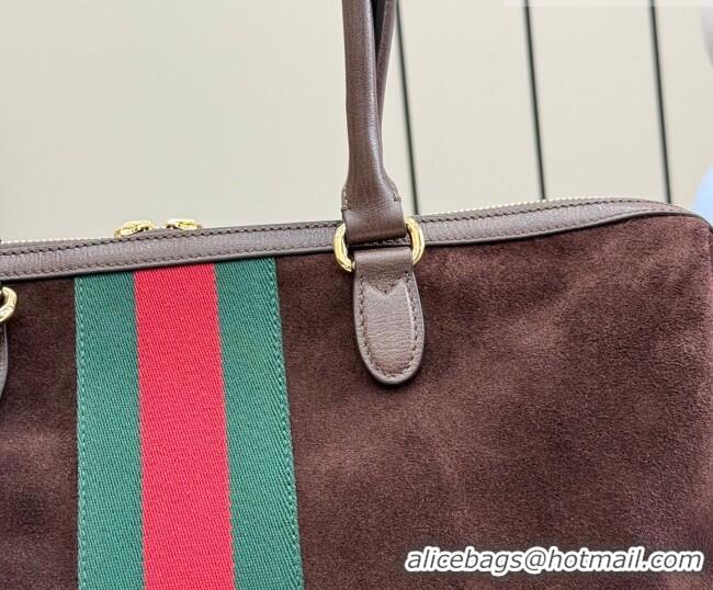 Luxury Discount Gucci Borsetto large boston bag in suede 866734 Dark Brown 2026