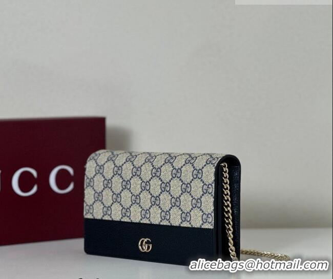 Market Sells Gucci Bi-color GG Marmont wallet on chain in GG Canvas and Leather 497985 Blue/Dark Blue 2026