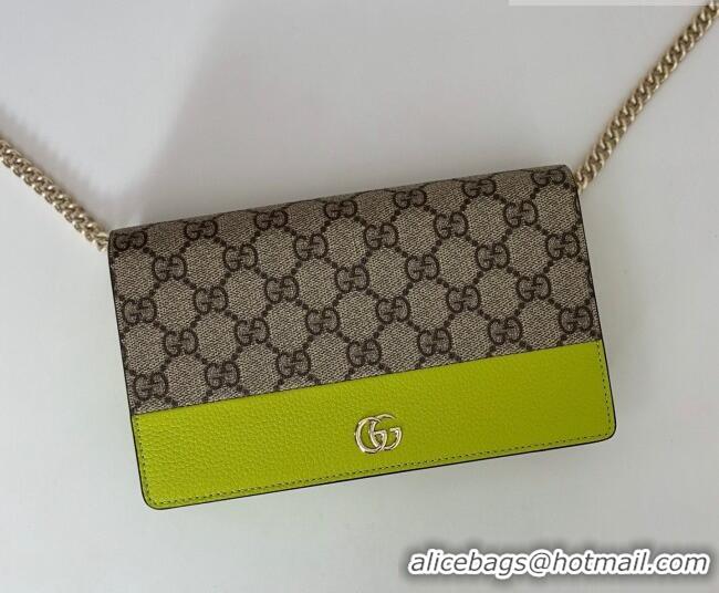Grade Design Gucci Bi-color GG Marmont wallet on chain in GG Canvas and Leather 497985 Beige/Light Green 2026