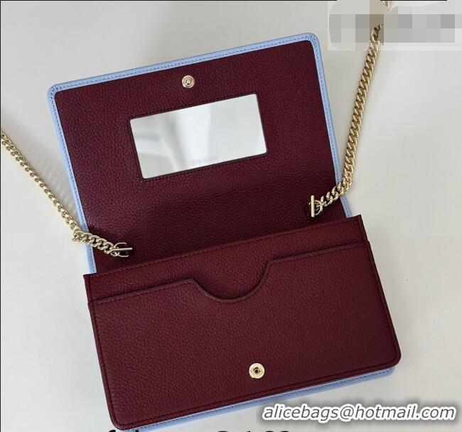 New Design Gucci Bi-color GG Marmont wallet on chain in Leather 497985 Light Blue/Burgundy 2026