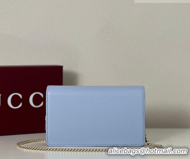 New Design Gucci Bi-color GG Marmont wallet on chain in Leather 497985 Light Blue/Burgundy 2026