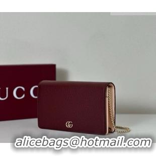 Original Cheap Gucci Bi-color GG Marmont wallet on chain in Leather 497985 Burgundy/Light Pink 2026