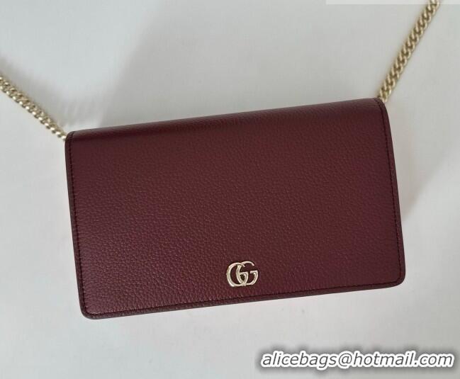 Original Cheap Gucci Bi-color GG Marmont wallet on chain in Leather 497985 Burgundy/Light Pink 2026
