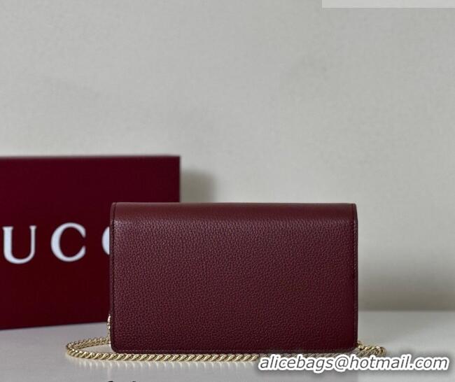 Original Cheap Gucci Bi-color GG Marmont wallet on chain in Leather 497985 Burgundy/Light Pink 2026