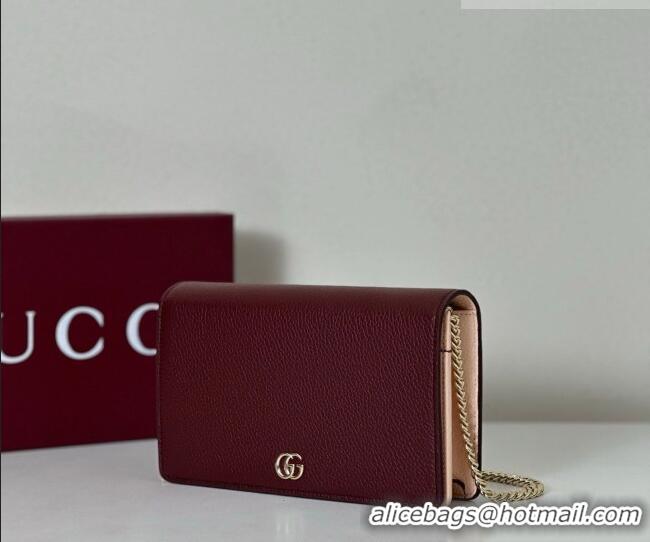 Original Cheap Gucci Bi-color GG Marmont wallet on chain in Leather 497985 Burgundy/Light Pink 2026