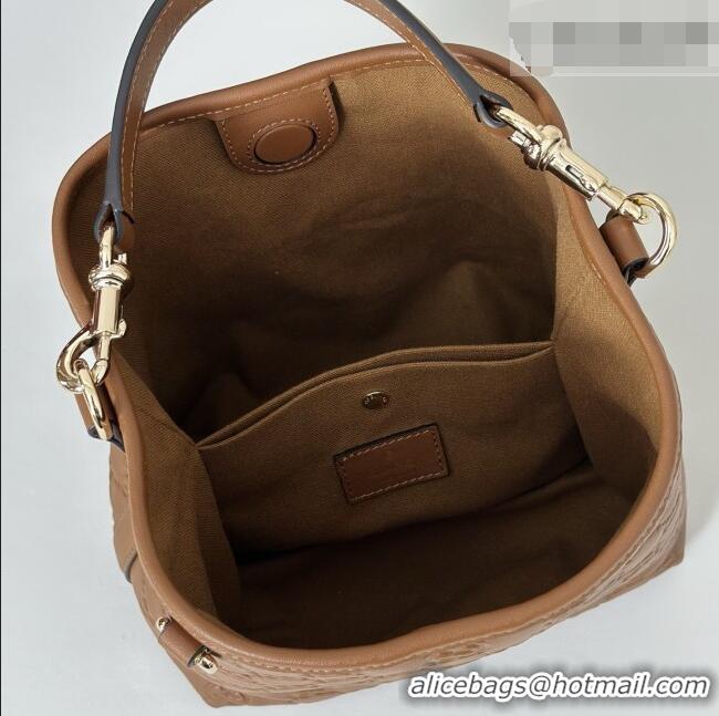 Best Quality Gucci GG Leather Emblem Small Bucket Bag 815118 Brown 2025