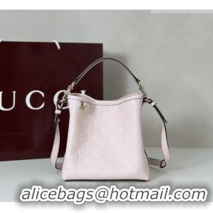 Well Crafted Gucci GG Leather Emblem Small Bucket Bag 815118 Light Pink 2026